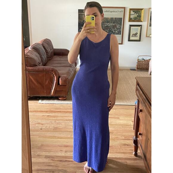 Y2K Periwinkle Sparkly Maxi Dress Open Back Size Small - Picture 2 of 8